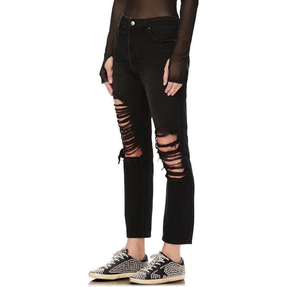 AFRM women's Cyrus Ripped High Waist Ankle Jeans Size 32 in black